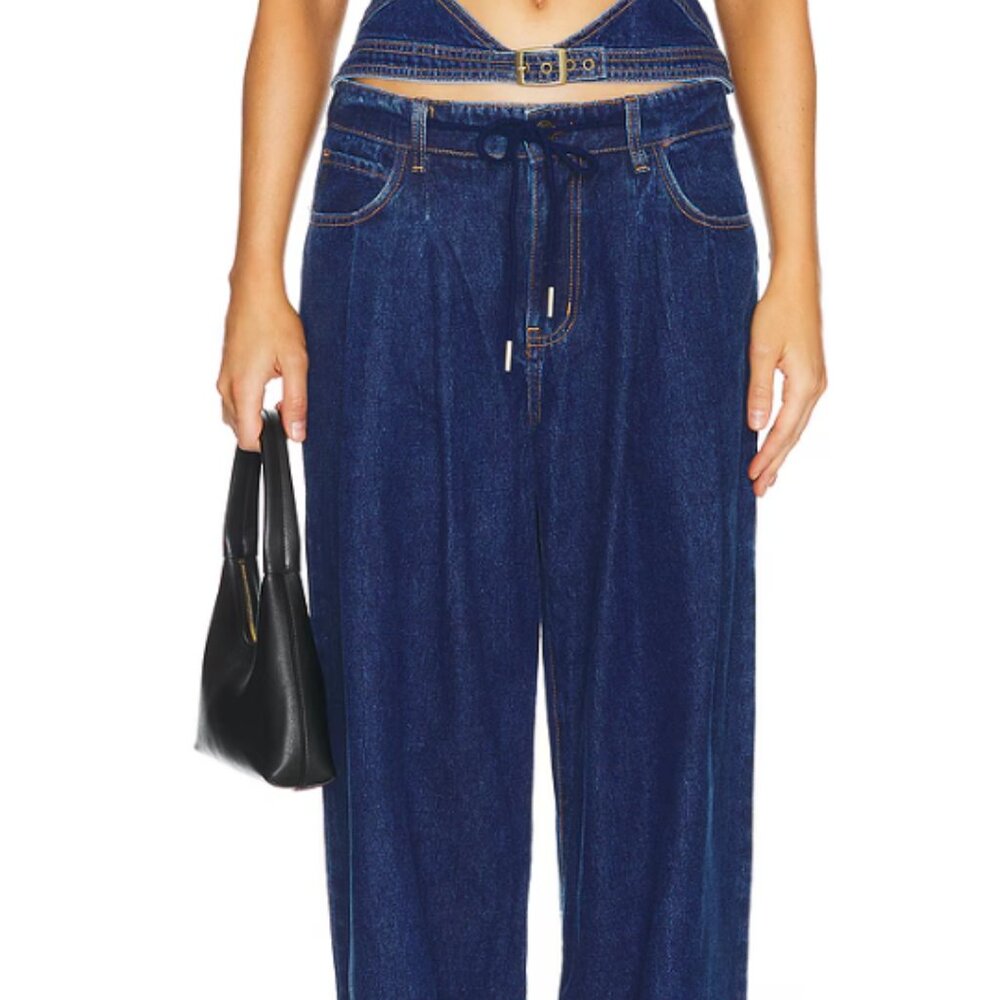 Lioness Slouched Tie Up Jean in Dark Denim